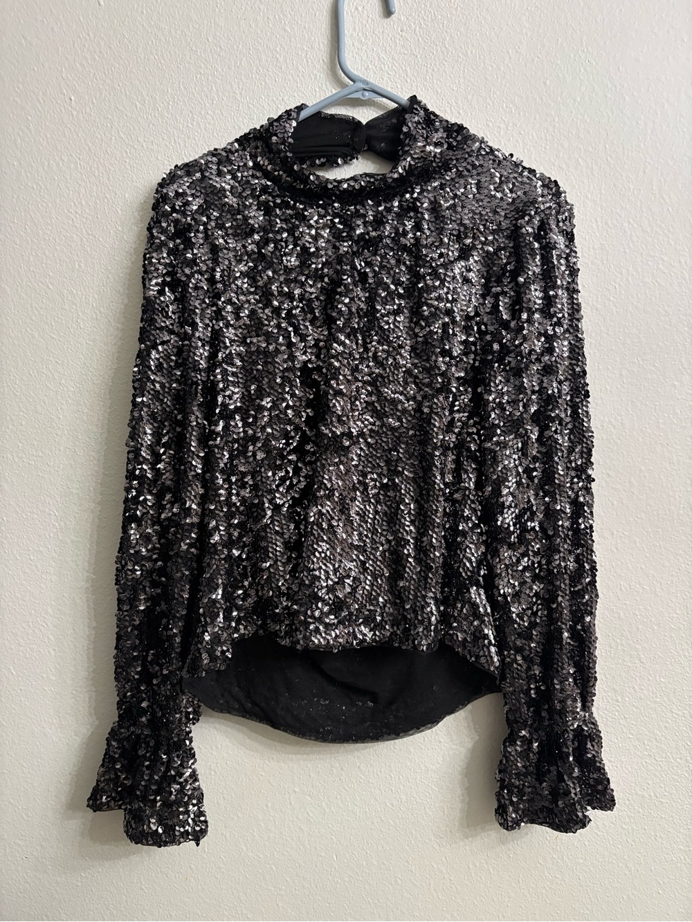 Free People Black Combo Sequin Top